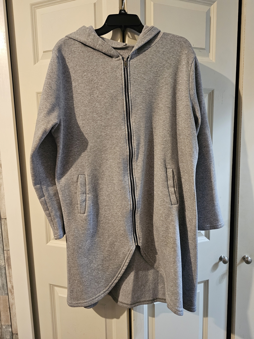 Women's Grey Zip-Up Hooded Longline Sweatshirt
